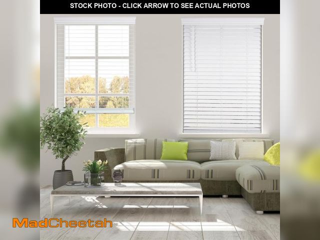 Lot 74-12487043 - ARLO BLINDS Faux Wood Blind with Crown Valance - 33 1/2"W x 60"H, White, Cordless 2â Slat Horizont...