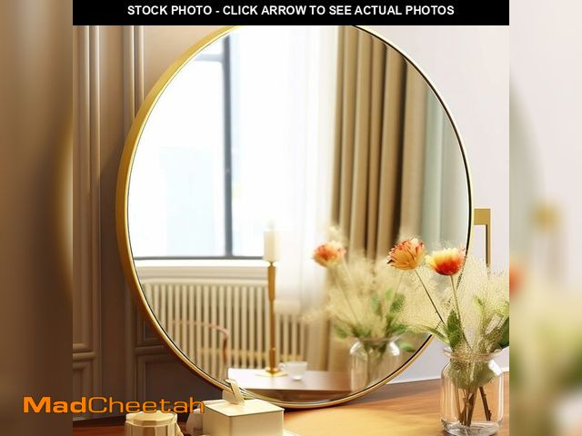 Lot 74-13927655 - Sunniry Gold Round Mirror, 24 inch Circle Mirror, Gold Brushed Metal Frame Bathroom Mirrors, Round W...