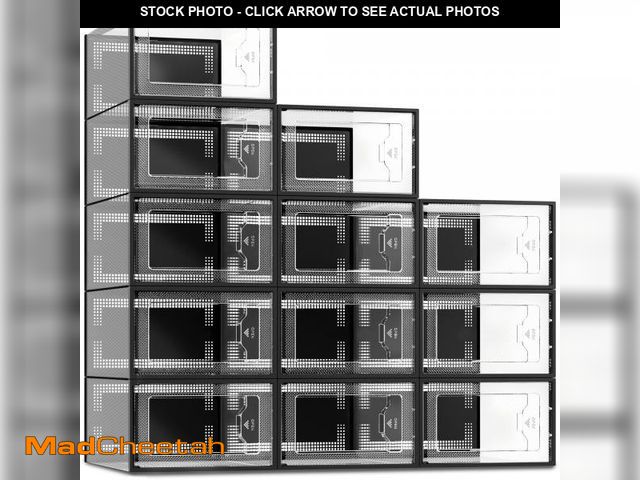 Lot 74-12513913 - SEE SPRING Shoe Box Fit Size 14,Clear Plastic Stackable Shoe Organizer for Closet,12 Pack - UNUSED