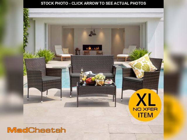 Lot 74-14350171 - (MISSING GLASS TOP, 2 CUSHIONS) Lacoo 4 Pieces Outdoor Brown PE Rattan Wicker Table and Chairs Set B...