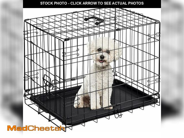 Lot 74-14067217 - DUMOS Dog Crate, 24 Inch Medium Single Door Dog Cage with Plastic Leak-Proof Pan Tray, Folding Metal...