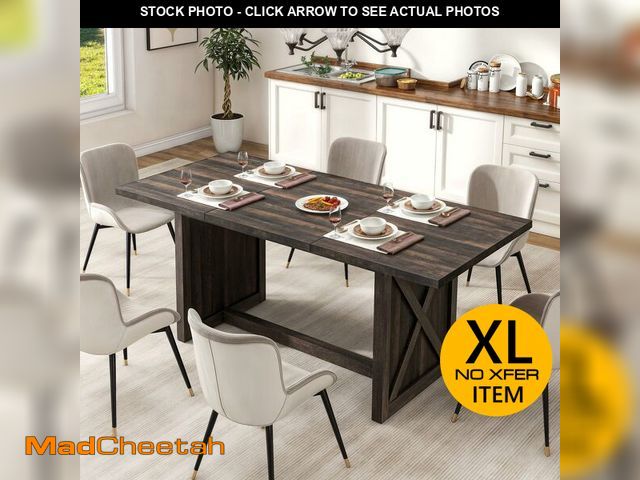 Lot 74-12568529 - DWVO Farmhouse Large Dining Table for 6-8 People, 70.8 Inch Rectangular Wood Dining Table, Rustic Ki...
