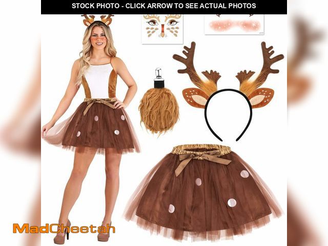 Lot 74-12969883 - Beipegin 5 Piece Reindeer Costume Adult,Tutu Skirt with Reindeer Antlers Headband Tails Face Tempora...