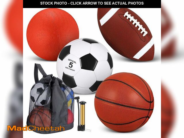 Lot 74-12974478 - Lenwen 4 Pcs Sports Balls Set, Include Official Size Basketball Soccer Football Playground Ball Pump...