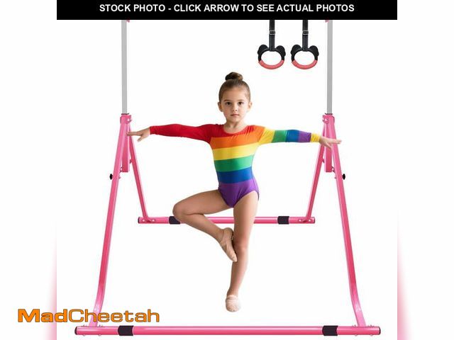 Lot 74-13766514 - XHYHWYD Gymnastics Bar Foldable Adjustable Height for Kids with Rings Pink - UNUSED