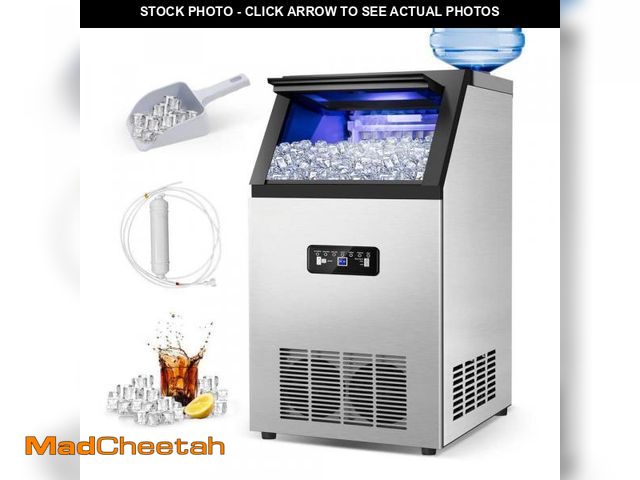 Lot 74-12518050 - TITTLA 14 in. 100 lbs. Full Size Ice Cubes per day Ice Maker with Blue LEDs Interior in Silver Stain...