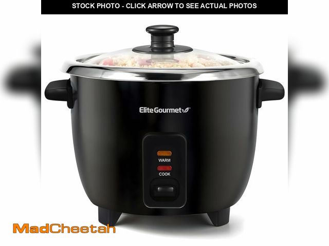 Lot 74-13624342 - Elite Gourmet ERC006SS 6-Cup Electric Rice Cooker with Stainless Steel Inner Pot, Makes Soups, Stews...