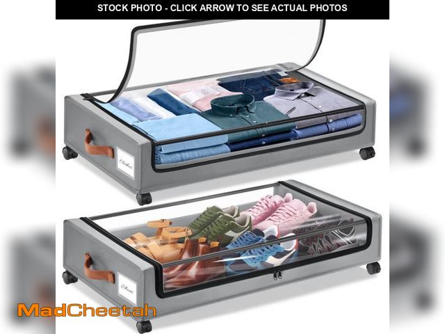 Lot 74-12422544 - Livhil Under Bed Storage with Wheels, 2Pack Under Bed Storage Containers, Under Bed Shoe Storage and...