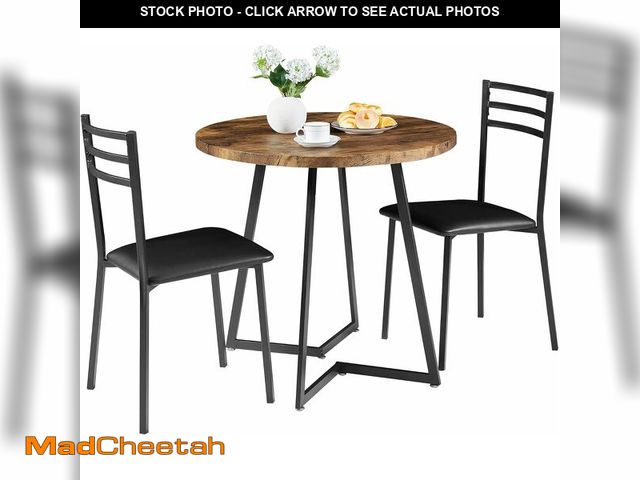 Lot 74-13844900 - VECELO Small Round Kitchen Table with 2 Upholstered Chairs, 3-Piece Wood Dinette Sets with Steel Fra...
