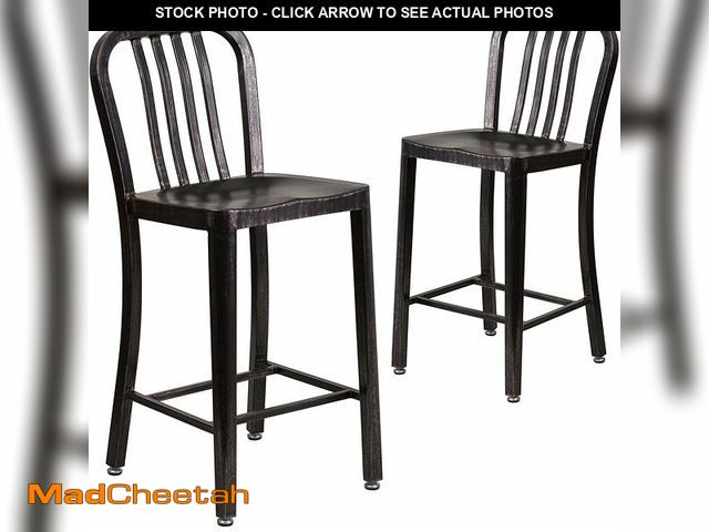 Lot 74-13382315 - Flash Furniture Gael Commercial Grade 2 Pack 24" High Black-Antique Gold Metal Indoor-Outdoor Counte...