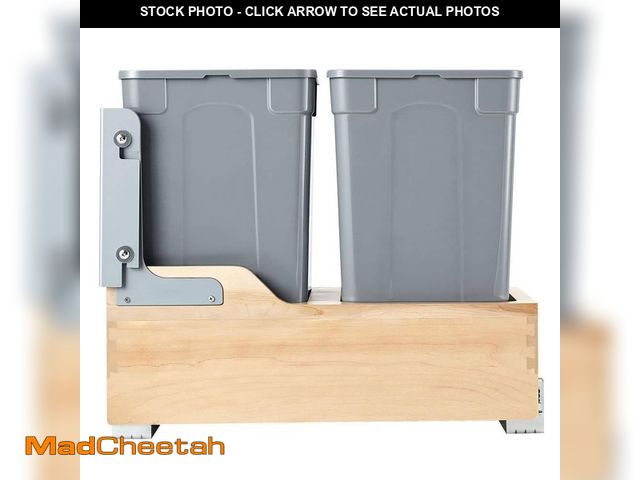 Lot 74-13037287 - SKYSHALO Wood Pullout Trash Can 35 qt. x2 for Kitchen Cabinet, Under Sink Bin w/ Soft-Close Slides &...