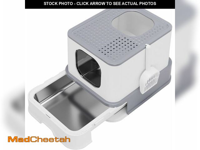 Lot 74-13708476 - (BASE IS BROKEN) RIZZARI Stainless Steel Cat Litter Box: Large Leak-Proof Odor-Free Design - XL Gray...