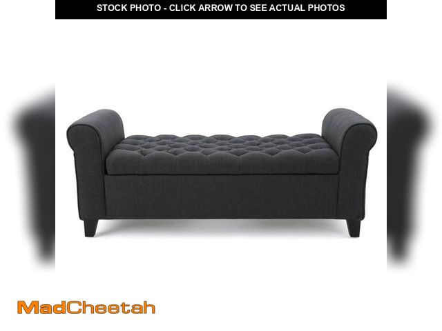 Lot 74-12546076 - Noble House Dark Gray Tufted Fabric Armed Storage Bench - UNUSED