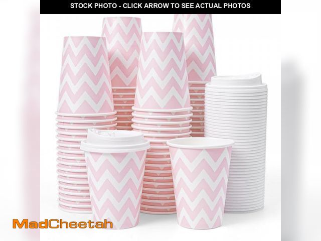Lot 74-12121688 - Tamone 100 PACK 12OZ Disposable Coffee Cups with Lids, To Go Coffee Cups with Lids Leak Proof, Pink ...