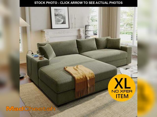 Lot 74-12773382 - Harper &amp; Bright Designs 111.5 in. Square Arm L-Shape Corduroy Sectional Sofa in Green with USB C...