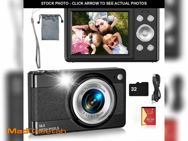 Lot 74-13542124 - Digital Camera for Kids, FHD 1080P 56MP Autofocus Point and Shoot with 16X Zoom, 32GB TF Card, Batte...