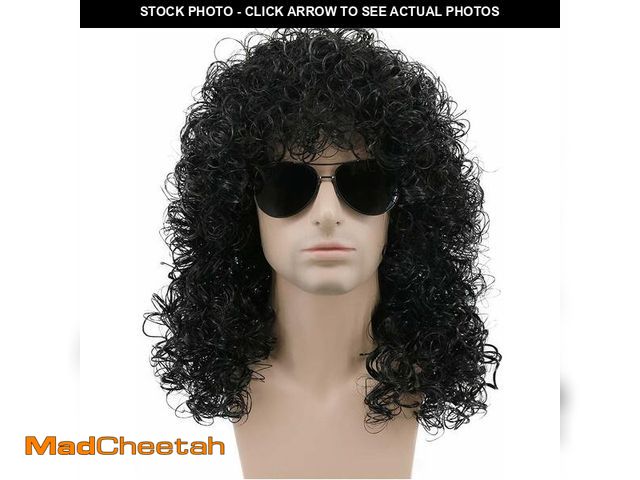 Lot 74-13626503 - karlery 70s 80s Mens Long Curly Black Wig Afro Punk Rocker Halloween Party Costume Wig - UNUSED