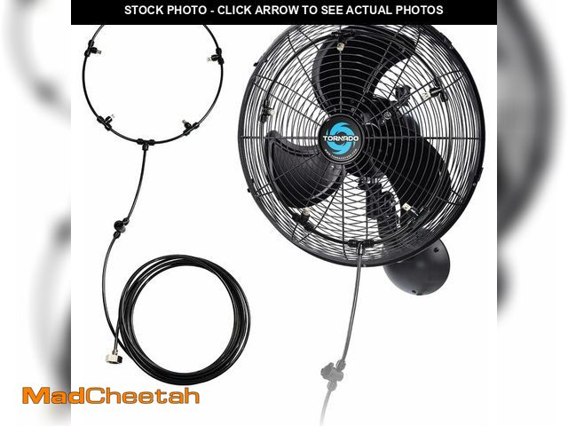 Lot 74-14203320 - Tornado 16 Inch Outdoor Wall Mount Fan with Pre-Installed Misting Kit for Patio Barn Greenhouse, 3-S...