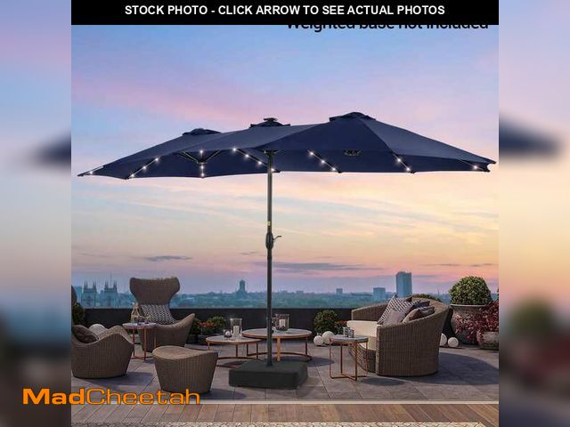 Lot 74-12465155 - JOYESERY 15 ft. x 9 ft. LED Outdoor Double-Sided Market Patio Umbrella with UPF50+ in Navy Blue - UN...
