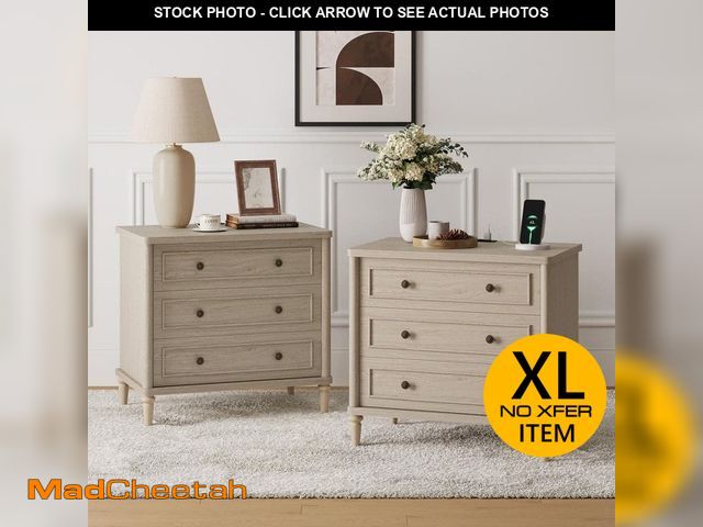 Lot 74-14306672 - Bestier (Set of 2)Sunlit Oak 30 in. W Traditional 3-Drawer Nightstand with Power Outlets, USB Port a...