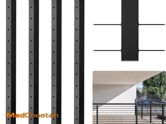 Lot 74-12407413 - VEVOR 4-Pack Cable Railing Post, 42" x 1.96" x 1.96" Steel Horizontal Hole Deck Railing Post,13 Pre-...