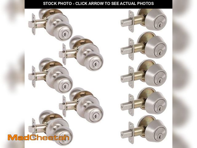 Lot 74-13677396 - DELANEY HARDWARE 5-Fairfield Satin Nickel Round Entry Door Locks and 5-Satin Nickel Single Cylinder ...