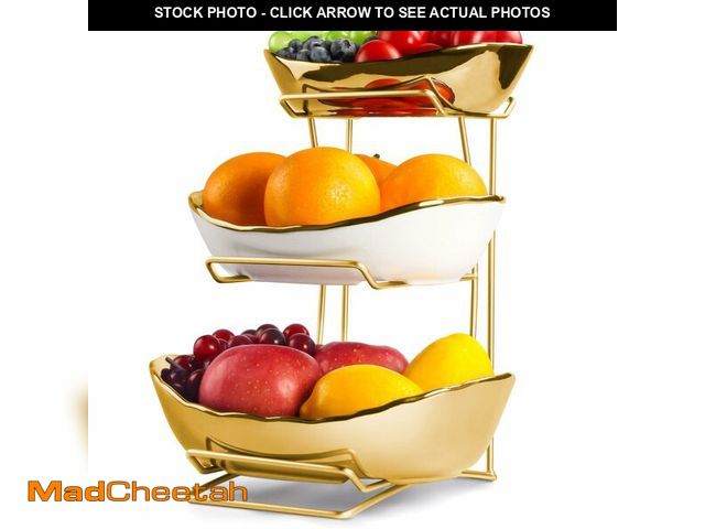 Lot 74-14274604 - YUNLINLI 3 Tier Fruit Basket for Kitchen Counter, Detachable Ceramic Fruit Bowl Set with Metal Stand...