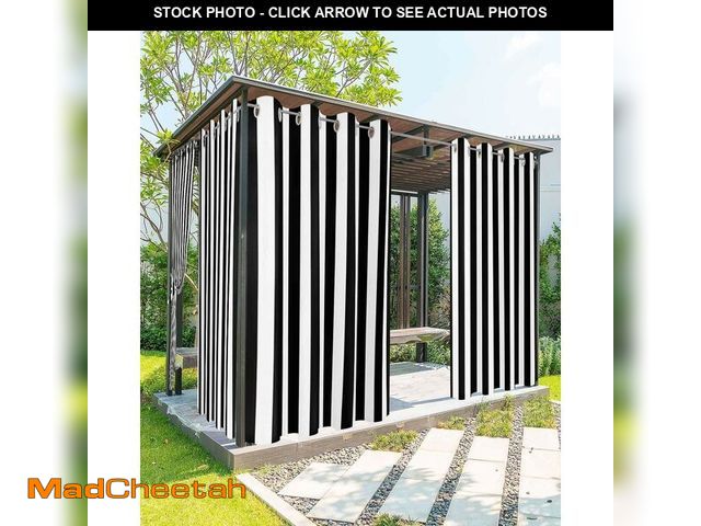 Lot 74-13563702 - BABE MAPS Outdoor Curtains for Patio Black and White Stripe Waterproof Privacy Outside Curtains Grom...
