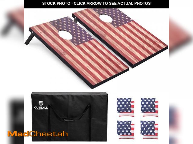 Lot 74-12161613 - Outball Cornhole Set Corn Holes Outdoor Game, American Flag Cornhole Boards with 8 Bean Bags, and Ca...