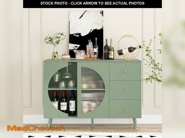 Lot 74-13775593 - Homfa Coffee Bar Cabinet with 3 Drawers &amp; Glass Door, Modern Buffet Sideboard Bar Table for Dini...