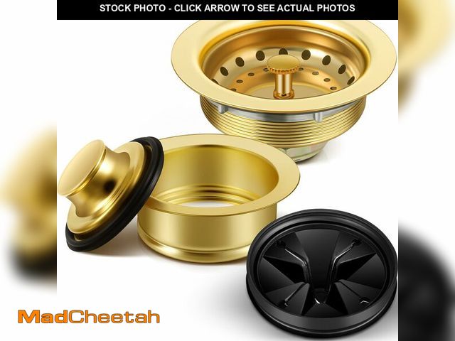 Lot 74-12704204 - Norme 5 Pcs 3-1/2 Inch Gold Kitchen Sink Drain Strainer Assembly Garbage Disposal Splash Guard Garba...