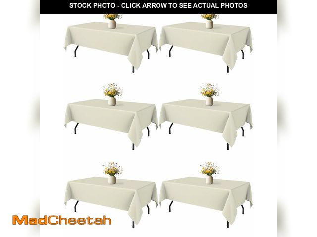 Lot 74-12879992 - Niuara Ivory Fabric Rectangle Table Cloth - 6 Pack, 60" Ãâ 84" Washable Tablecloth for 5FT Tables...