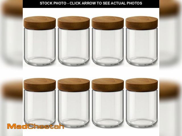 Lot 74-14383720 - Osfel 8 Pack 16oz and 10oz Overnight Oats Containers with Lids, Glass Mason Jars with Acacia Wood Ai...