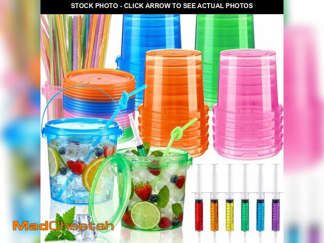 Lot 74-14267364 - Funnymoom 60 Pcs /20 Sets Plastic Buckets for Drink with Straws Lids Syringes Rum Drink Buckets with...