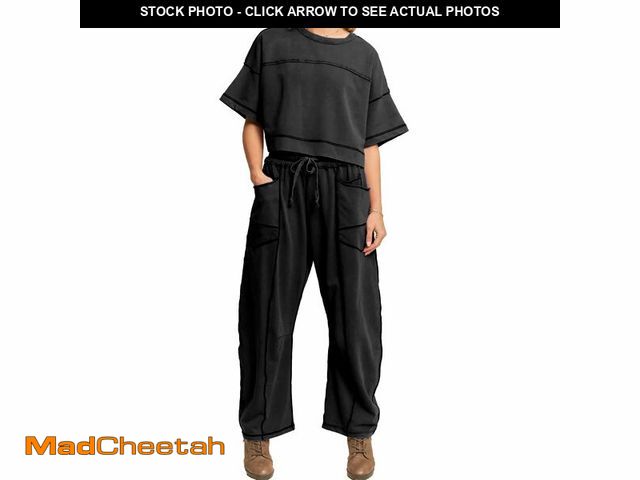 Lot 74-14153537 - Talakeno Womens 2 Pieces Sweatsuit Set Cropped Boxy T Shirt Drawstring Wide Leg Pant Travel Tracksui...