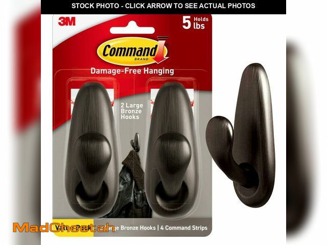 Lot 74-14046415 - Command 5 lb Large Oil Rubbed Bronze Metal Hooks, 2 Coat Hooks and 4 Strips, Damage-Free Hanging wit...