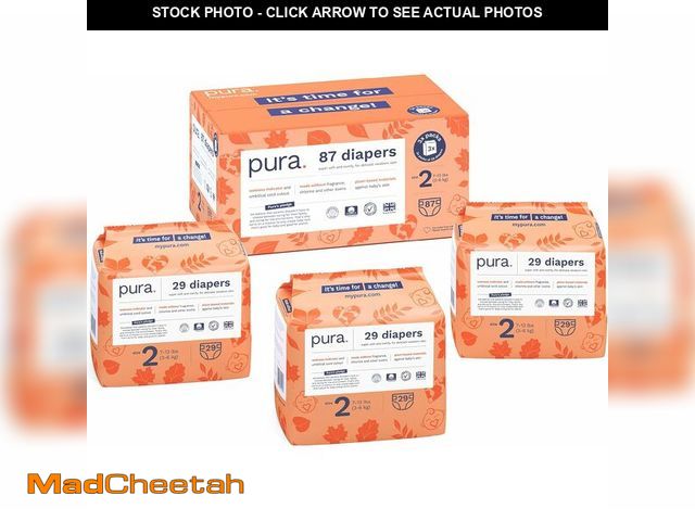 Lot 74-13718917 - Pura Hypoallergenic Diapers, Size 2 (7-13 lbs) Totally Chlorine Free, Wetness Indicator, Suitable fo...