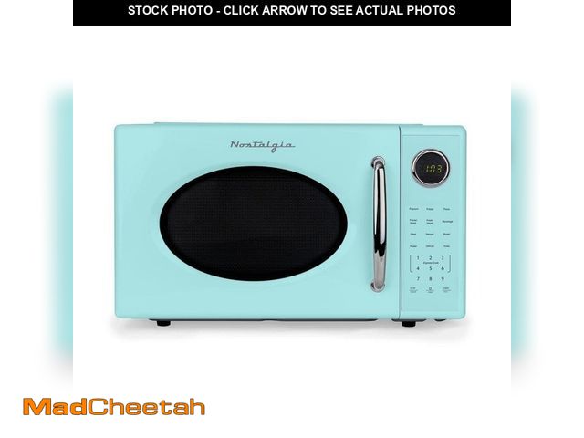 Lot 74-14318299 - Nostalgia Retro Microwave-1.1 cu. ft. and 1000 Watt Countertop Microwave-Aqua - UNUSED