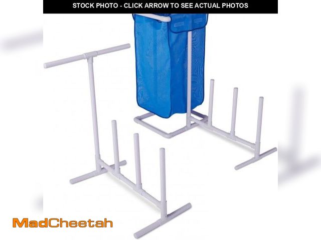 Lot 74-12449141 - SWIMLINE HYDROTOOLS Pool Side Organizer Towel Rack With Removable Mesh Hamper For Outdoors &amp; Ind...
