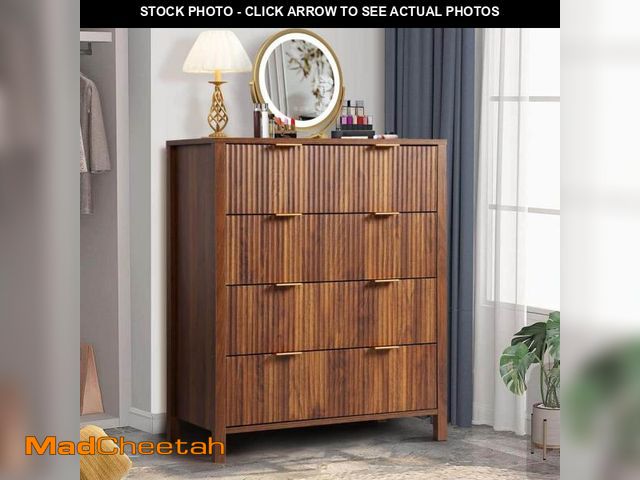 Lot 74-12376474 - ATHMILE Walnut Wooden 4-Drawer Storage Cabinet Dresser (15.75 in. D x 29.53 in. W x 35.43 in. H) - U...