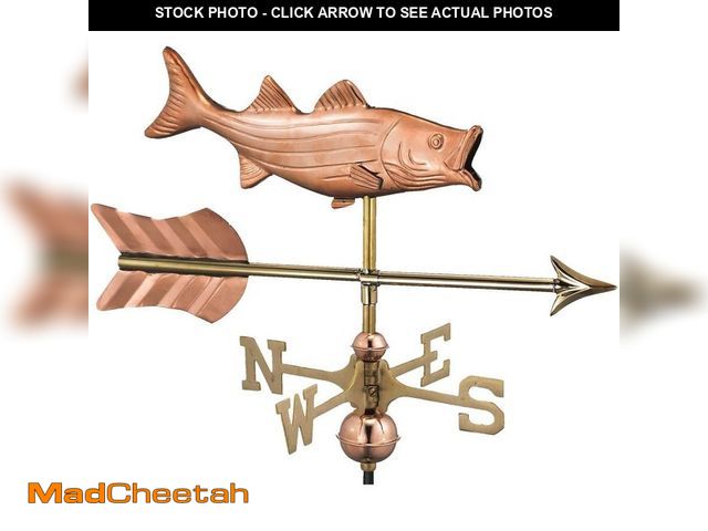 Lot 74-12532982 - Good Directions Bass with Arrow Cottage Weathervane - Pure Copper w/Roof Mount - UNUSED