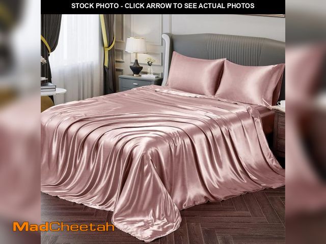 Lot 74-12053133 - Vonty Satin Sheets Twin Silky Soft Satin Bed Sheets Rose Gold Sheet Set, 1 Deep Pocket Fitted Sheet ...