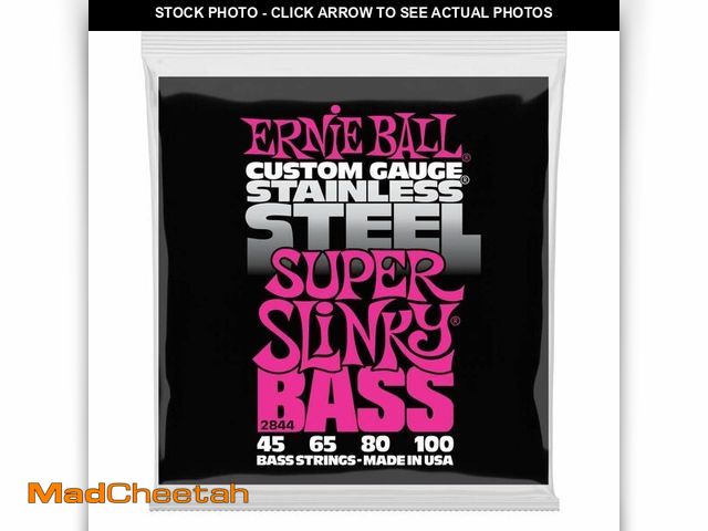 Lot 74-12711564 - Ernie Ball Super Slinky Stainless Steel Bass Guitar Strings, 45-100 Gauge (P02844) - UNUSED