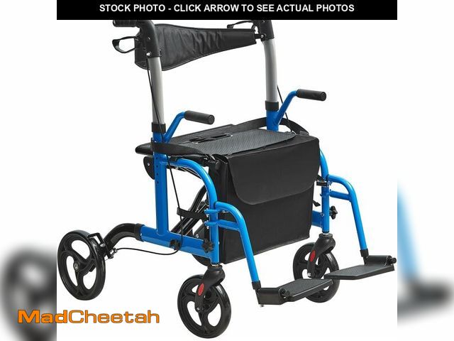 Lot 74-13382643 - VEVOR Rollator Walker, 2-in-1 Rolling Walker Wheelchair Combo, 300LBS Capacity Folding Transport Cha...