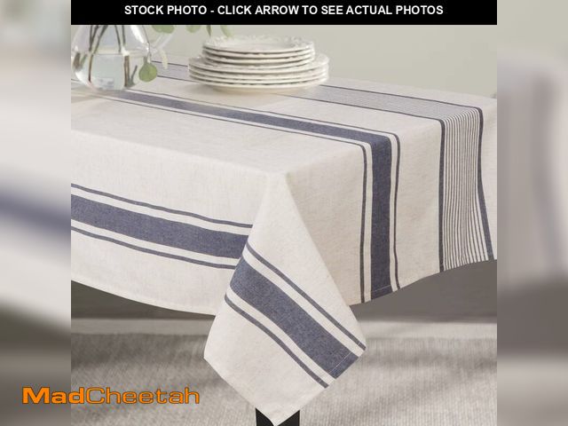 Lot 74-14058126 - ColorBird Rectangle Cotton Linen Tablecloth Striped Dust-Proof Farmhouse Dining Table Cover for Kitc...
