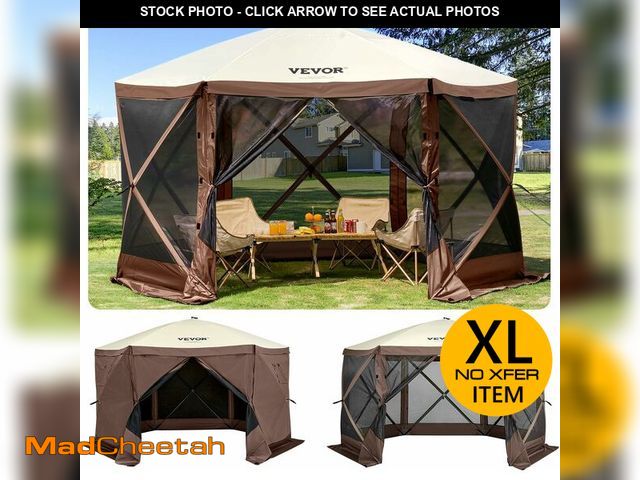 Lot 74-12692793 - VEVOR 12 * 12ft 6 Sided Pop-up Canopy Shelter Tent with Mesh Windows, Portable Carry Bag, Stakes, La...