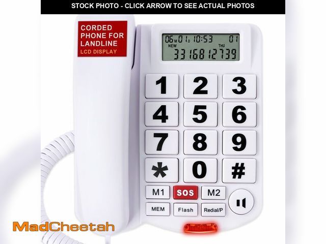 Lot 74-14145276 - Big Button Phone for Seniors, Uvital Corded Landline Phone with Caller ID, 2 One-Touch Buttons and S...