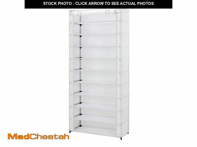 Lot 74-12789105 - Mainstays 10 Shelf Organizer Shoe Rack with Cover to Hold 30 Pair Shoes, 31.5 in W x 13.46 in D x 69...