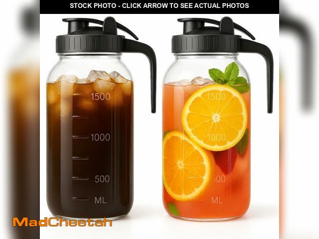 Lot 74-14276059 - Mason Jar Pitcher Set of 2-64oz (2 Quart) Airtight &amp; Leakproof Glass Pitcher with Lid, Perfect f...