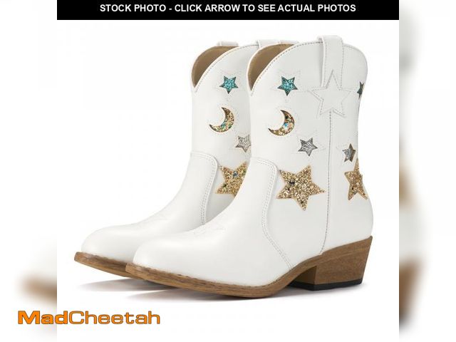 Lot 74-12441745 - Rollda Girls Cowboy Boots Cowgirl Boots for Girls Star Boots Kids Western Boots White Little Kid Siz...